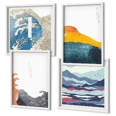 Dekorativní sada obrazů japonská grafika s motivem vln