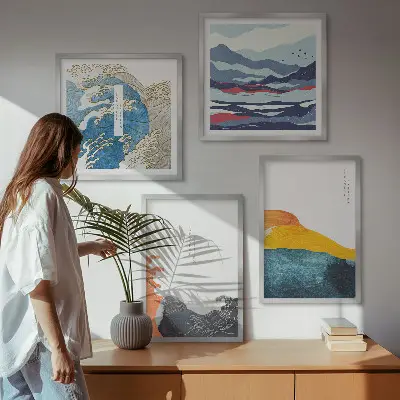Dekorativní sada obrazů japonská grafika s motivem vln