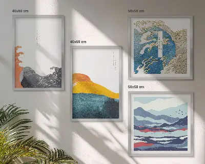 Dekorativní sada obrazů japonská grafika s motivem vln