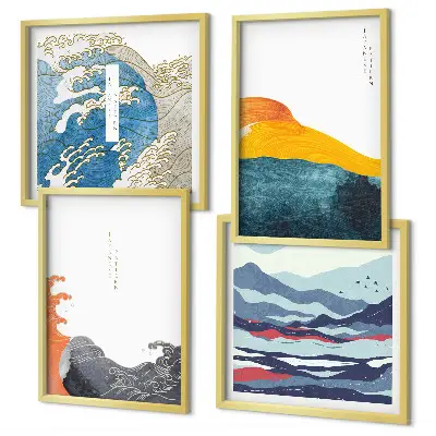 Dekorativní sada obrazů japonská grafika s motivem vln