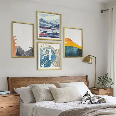 Dekorativní sada obrazů japonská grafika s motivem vln
