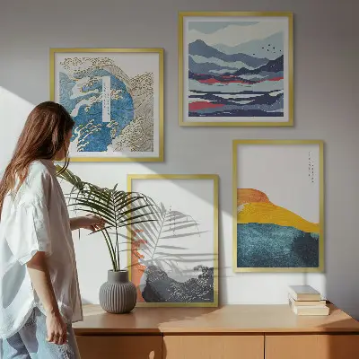 Dekorativní sada obrazů japonská grafika s motivem vln
