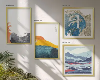 Dekorativní sada obrazů japonská grafika s motivem vln
