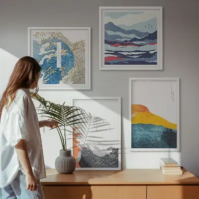 Dekorativní sada obrazů japonská grafika s motivem vln