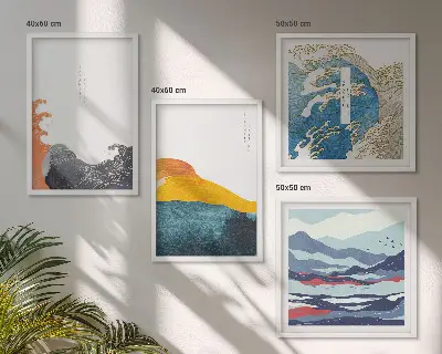 Dekorativní sada obrazů japonská grafika s motivem vln