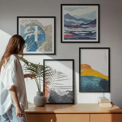 Dekorativní sada obrazů japonská grafika s motivem vln