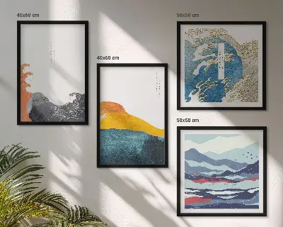 Dekorativní sada obrazů japonská grafika s motivem vln