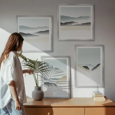 Moderní sada obrazů minimalistické pastely s motivem hor