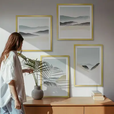 Moderní sada obrazů minimalistické pastely s motivem hor