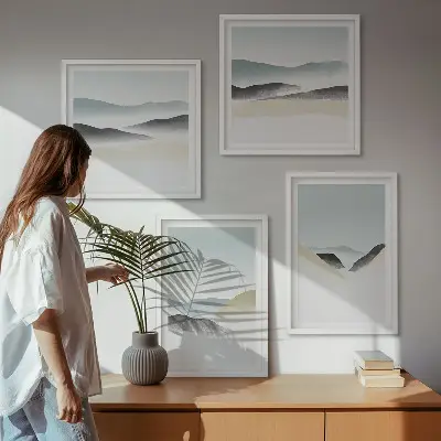 Moderní sada obrazů minimalistické pastely s motivem hor