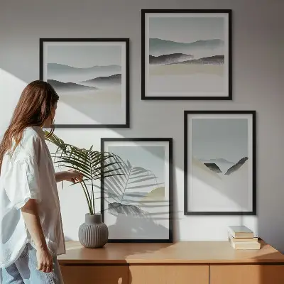 Moderní sada obrazů minimalistické pastely s motivem hor