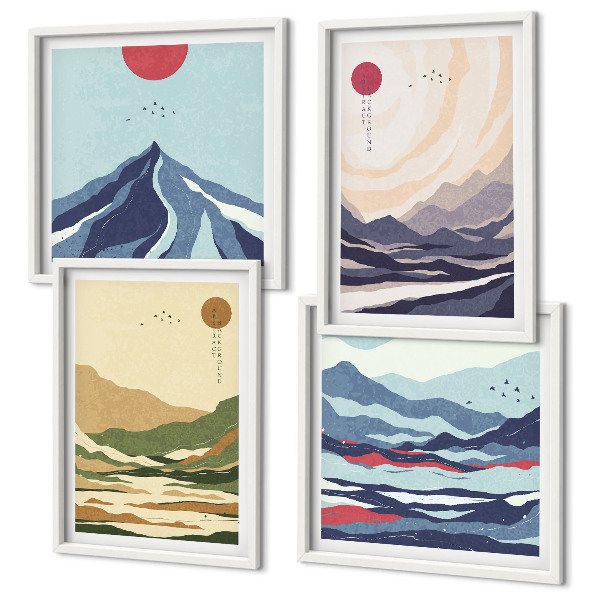 Dekorativní sada obrazů Pastelové hory v japonském stylu