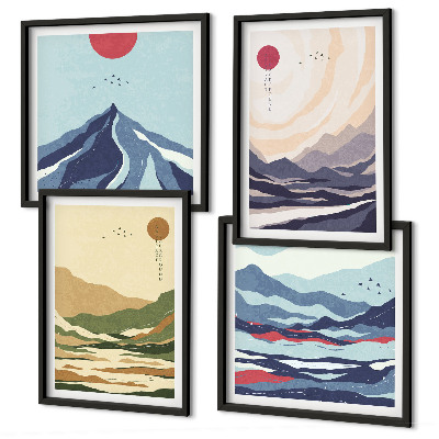 Dekorativní sada obrazů Pastelové hory v japonském stylu