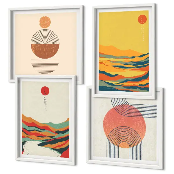 Moderní sada obrazů barevné vzory hor v japandi stylu