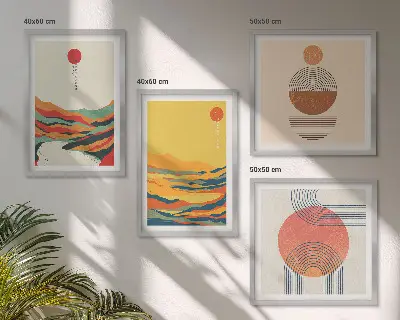 Moderní sada obrazů barevné vzory hor v japandi stylu