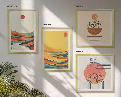 Moderní sada obrazů barevné vzory hor v japandi stylu