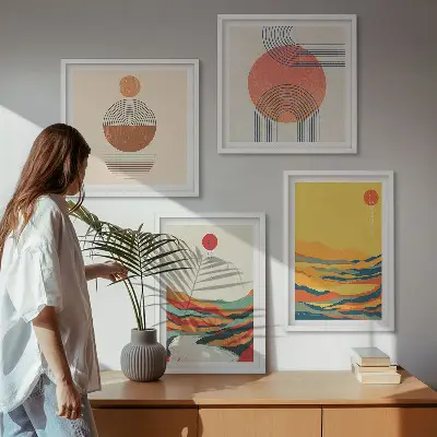Moderní sada obrazů barevné vzory hor v japandi stylu