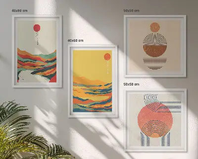 Moderní sada obrazů barevné vzory hor v japandi stylu