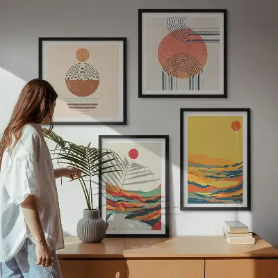 Moderní sada obrazů barevné vzory hor v japandi stylu