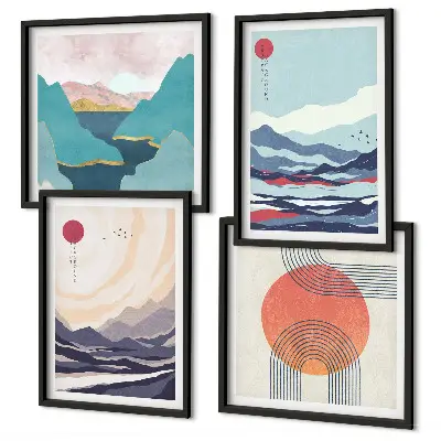 Dekorativní sada obrazů japonské horské krajiny