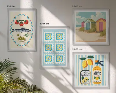 Moderní sada obrazů s ilustrací středomořské kuchyně