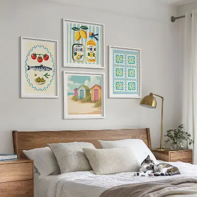 Moderní sada obrazů s ilustrací středomořské kuchyně