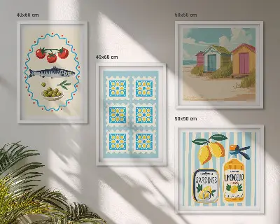Moderní sada obrazů s ilustrací středomořské kuchyně