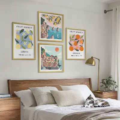 Sada moderních obrazů s motivem citronů a pomerančů