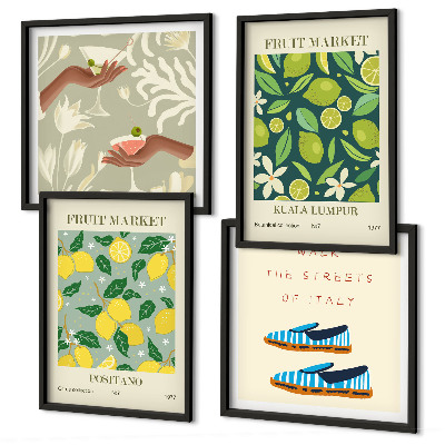 Moderní sada obrazů Italské plakáty s ovocnými vzory