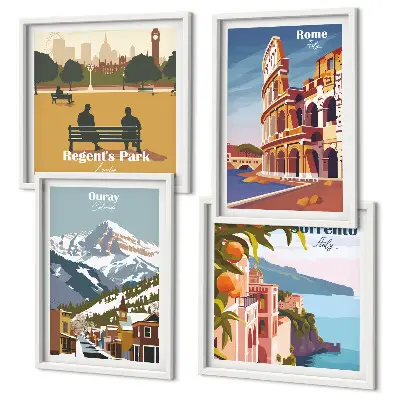 Dekorativní sada obrazů retro ilustrace slavných míst