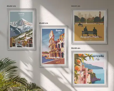 Dekorativní sada obrazů retro ilustrace slavných míst