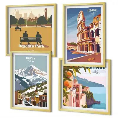 Dekorativní sada obrazů retro ilustrace slavných míst