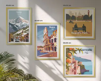 Dekorativní sada obrazů retro ilustrace slavných míst