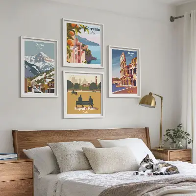Dekorativní sada obrazů retro ilustrace slavných míst