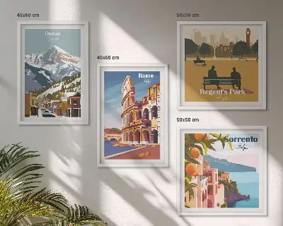 Dekorativní sada obrazů retro ilustrace slavných míst