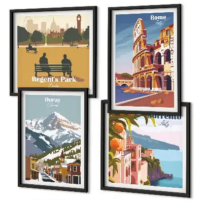 Dekorativní sada obrazů retro ilustrace slavných míst