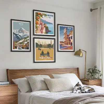 Dekorativní sada obrazů retro ilustrace slavných míst