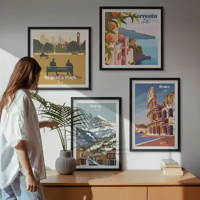 Dekorativní sada obrazů retro ilustrace slavných míst