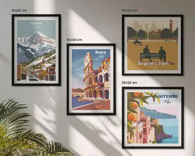Dekorativní sada obrazů retro ilustrace slavných míst