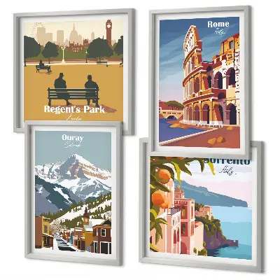 Dekorativní sada obrazů retro ilustrace slavných míst