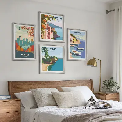 Sada moderních obrazů retro pohledy na města z celého světa