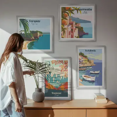 Sada moderních obrazů retro pohledy na města z celého světa
