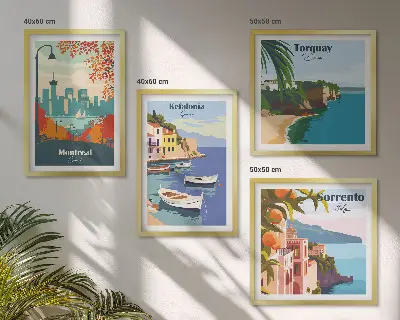 Sada moderních obrazů retro pohledy na města z celého světa