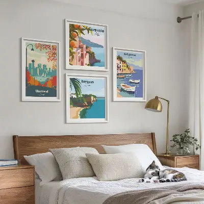 Sada moderních obrazů retro pohledy na města z celého světa