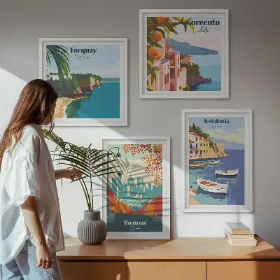 Sada moderních obrazů retro pohledy na města z celého světa