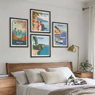 Sada moderních obrazů retro pohledy na města z celého světa