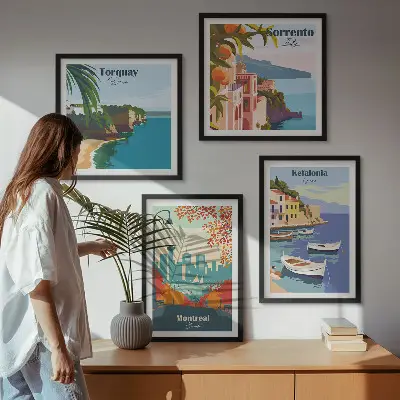 Sada moderních obrazů retro pohledy na města z celého světa