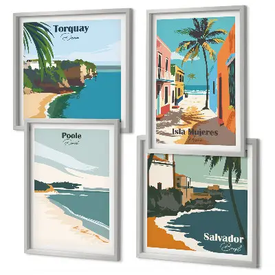 Dekorativní sada obrazů s motivem tropických pláží a palem