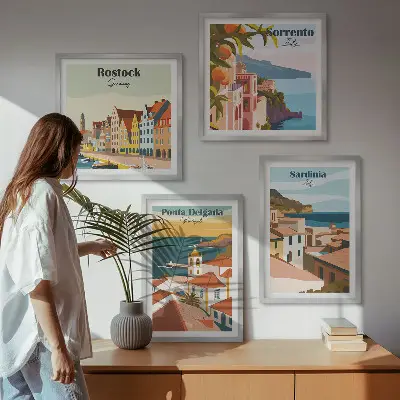 Moderní sada obrazů výhledy na evropské přístavy