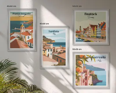 Moderní sada obrazů výhledy na evropské přístavy